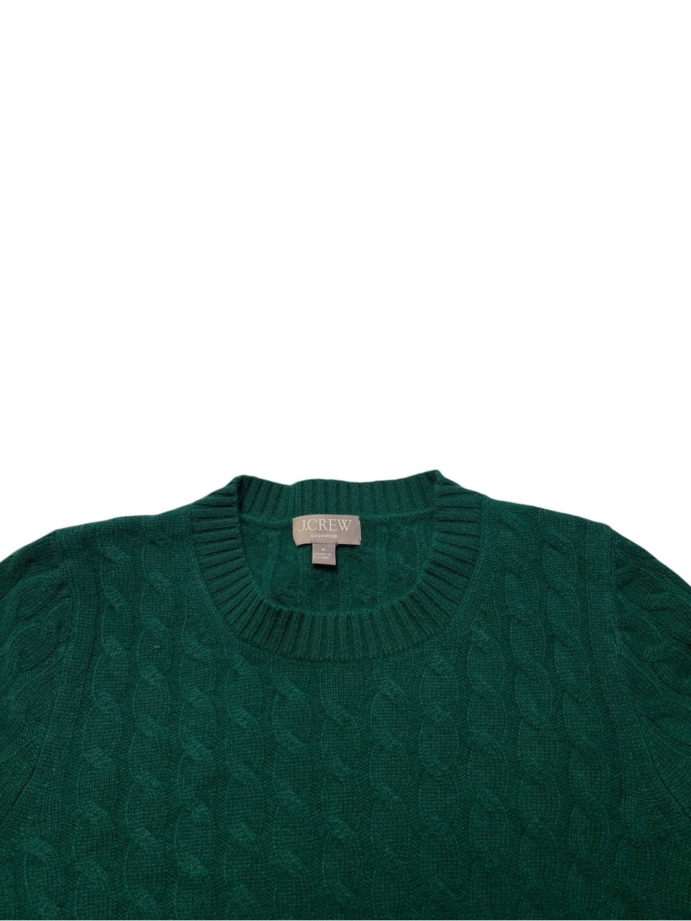 J. Crew 100% Cashmere Classic Cable Knit Crewneck Sweater Size M Green Fall Cozy - Picture 3 of 7